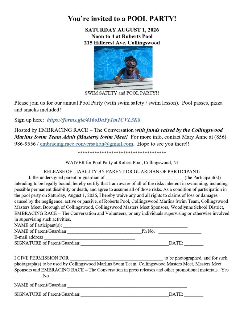 Pool Party August 1 at Roberts Pool waiver English