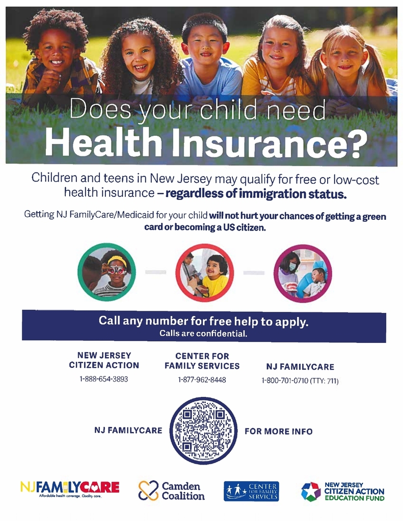 Does your child need health insurance flyer with information and qr code to scan