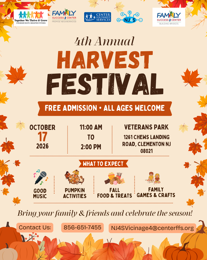 leaf and pumpkin background 4th annual harvest fest free admission all are welcome oct 17 11a-2p veterans pakr chews landing clementon