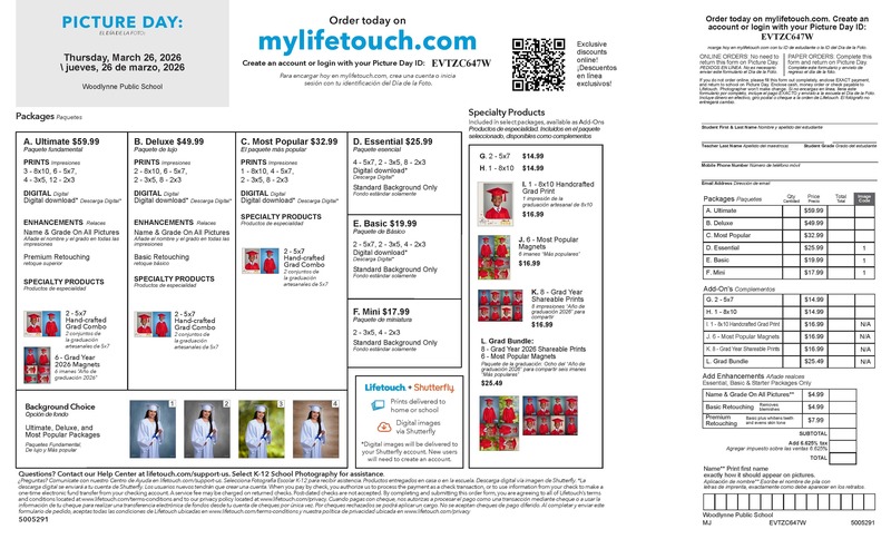 Picture of the order form for Grad Pictures