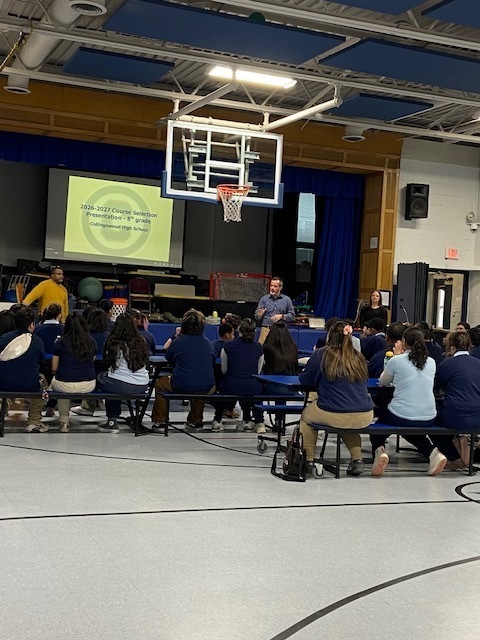 Collingswood counselor visit in gym 