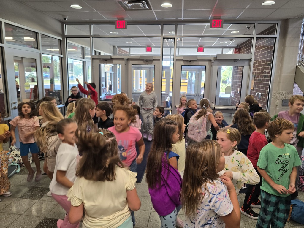 Students dancing to music for Dance Party Fridays at the elementary school!