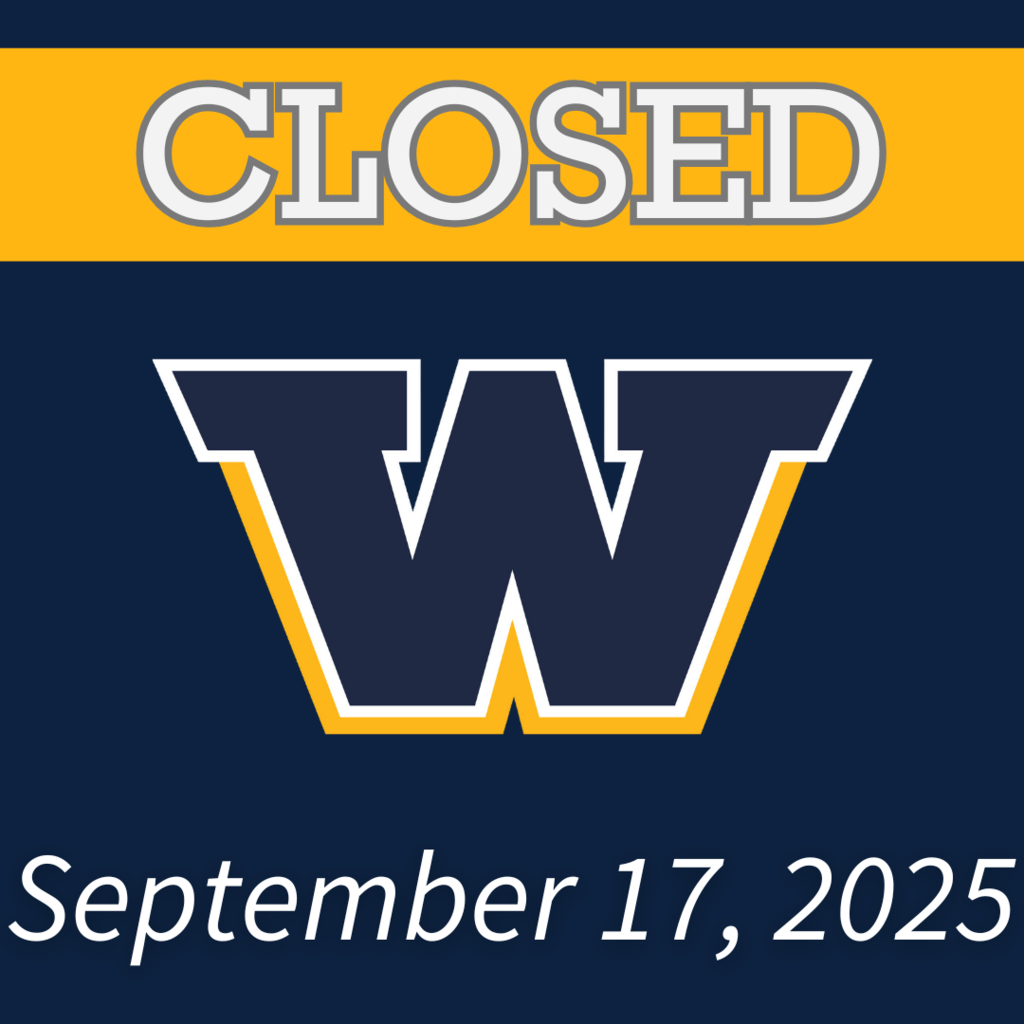 CLOSED 9-17-25 Blue background with the Woodmore W