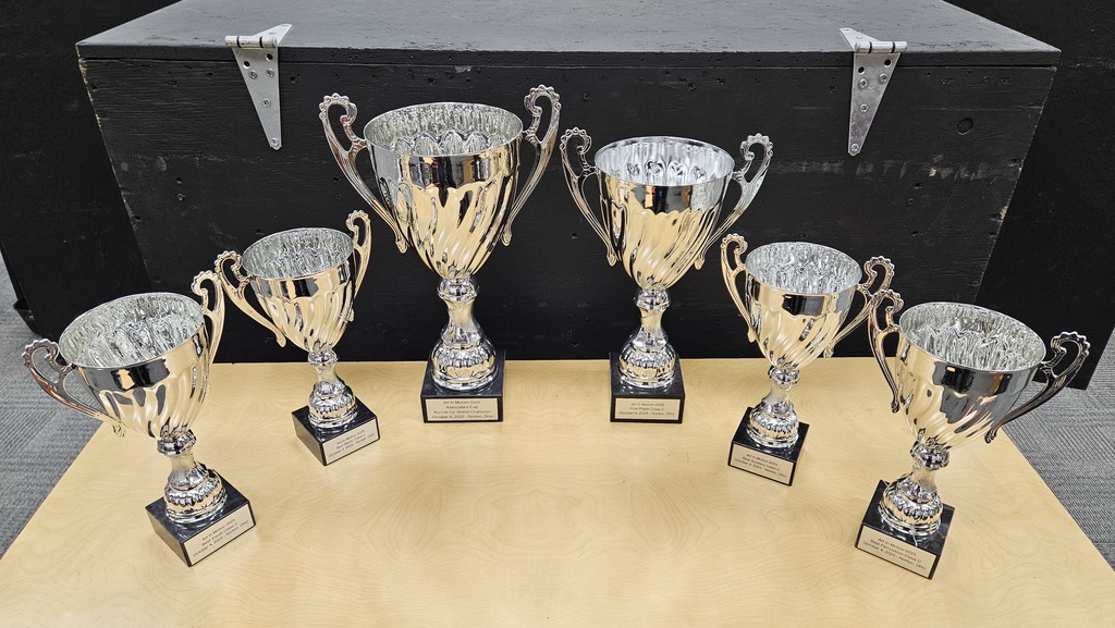 Marching Band trophies from their October Competition. There are 6!