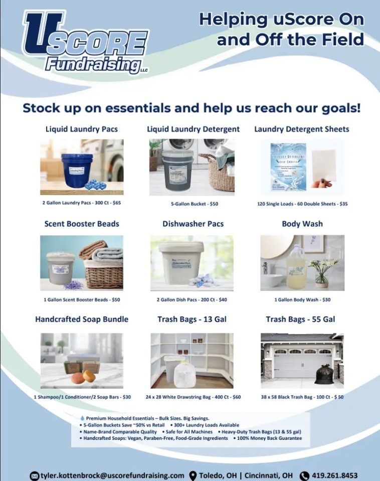 Flyer for Band fundraiser featuring pictures and prices of products. For information, message Janell Sandwisch. If you are unsure how, please message our page and we can get you in touch!