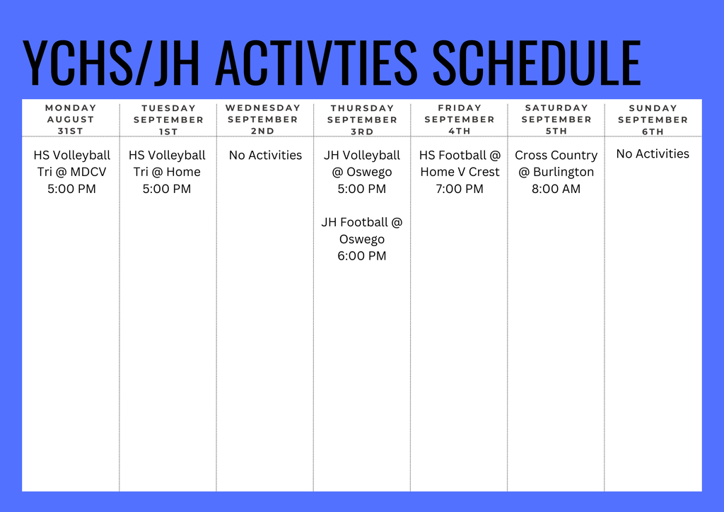 JH/HS Activities for 8/31-9/6