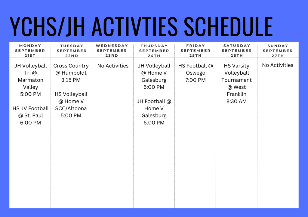 JH/HS Activities for 9/21-9/27