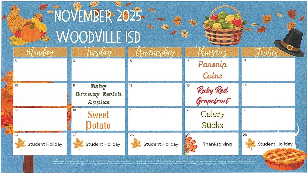 Fresh Fruit and Vegetable Menu for November