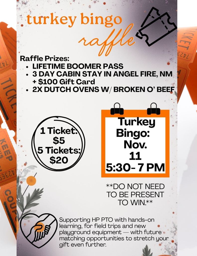 Turkey Bingo, November 11, 5:30–7 PM.