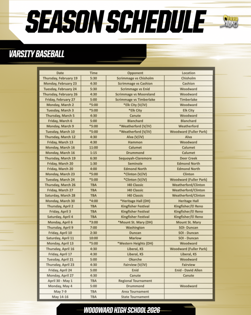 V Baseball schedule