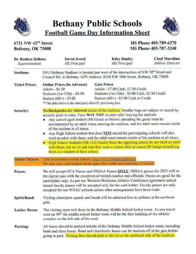 Bethany game info