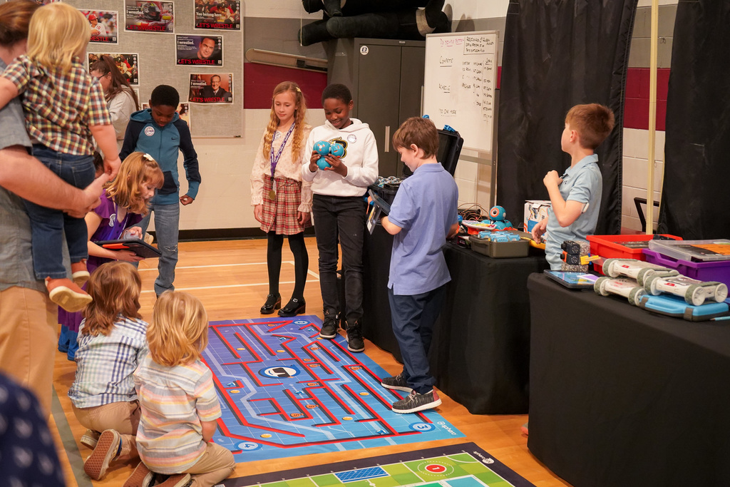 students navigating a trail with a sphero robot