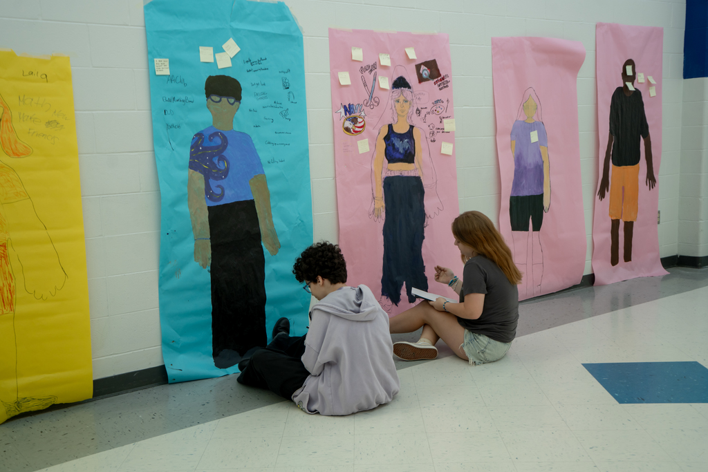 Students working in hallway