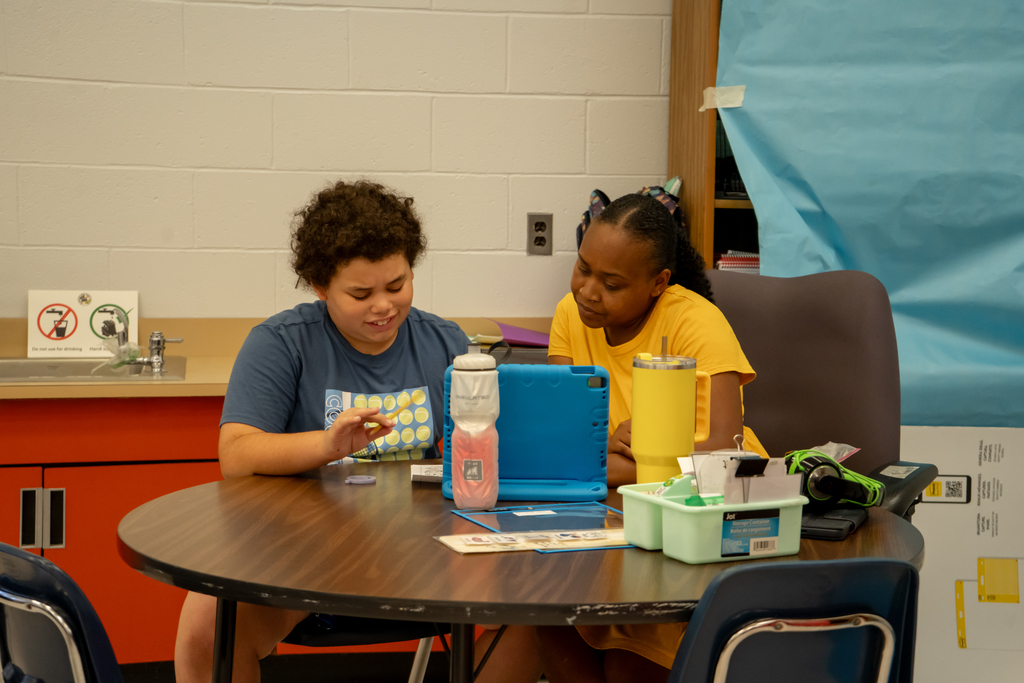 student and teacher working together