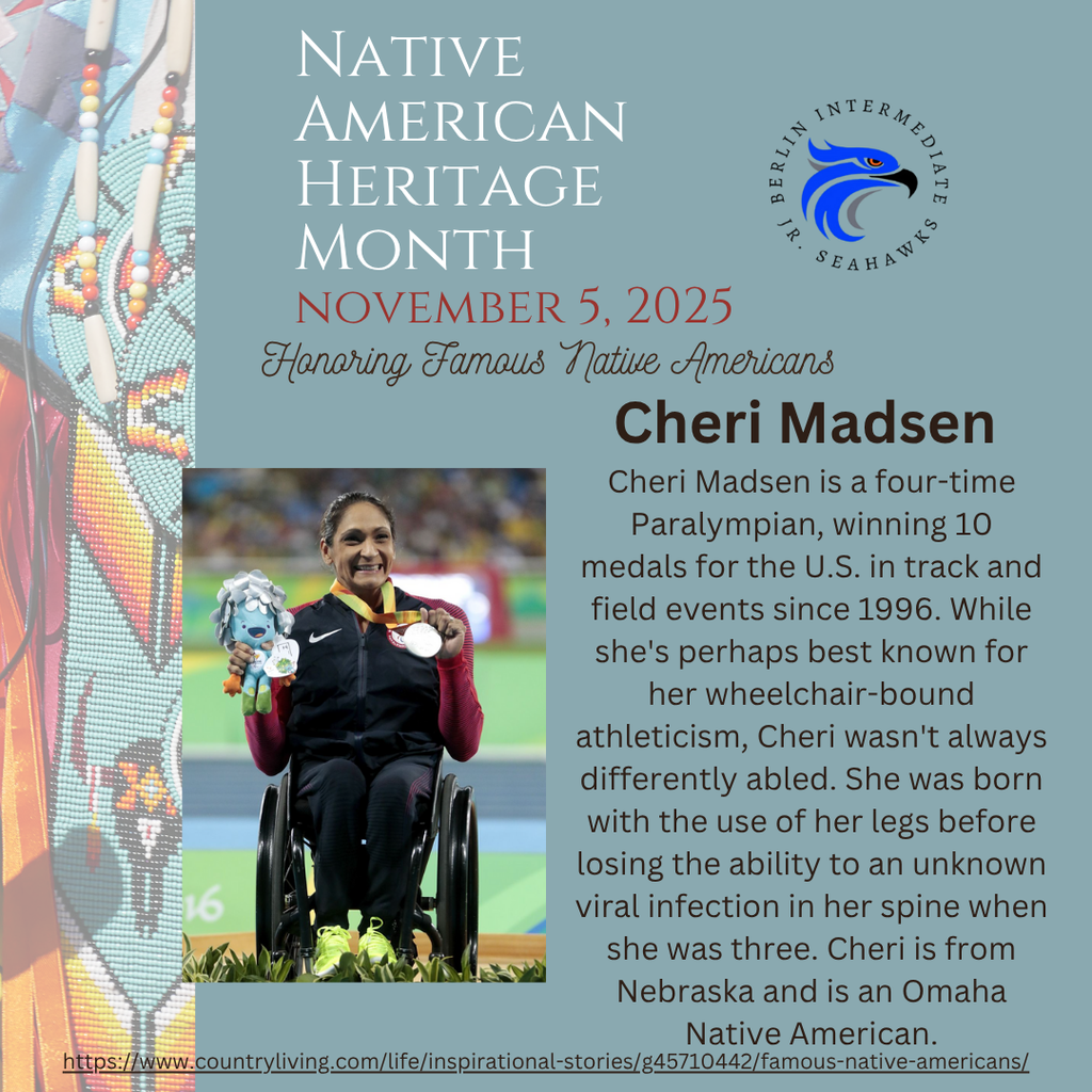 Cheri Madsen is a four-time Paralympian, winning 10 medals for the U.S. in track and field events since 1996. While she's perhaps best known for her wheelchair-bound athleticism, Cheri wasn't always differently abled. She was born with the use of her legs before losing the ability to an unknown viral infection in her spine when she was three. Cheri is from Nebraska and is an Omaha Native American.