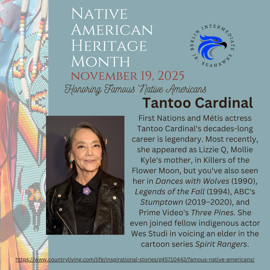 Berlin Intermediate would like to recognize November as Native American Heritage Month. Get to know Tantoo Cardinal. #3RsBIS