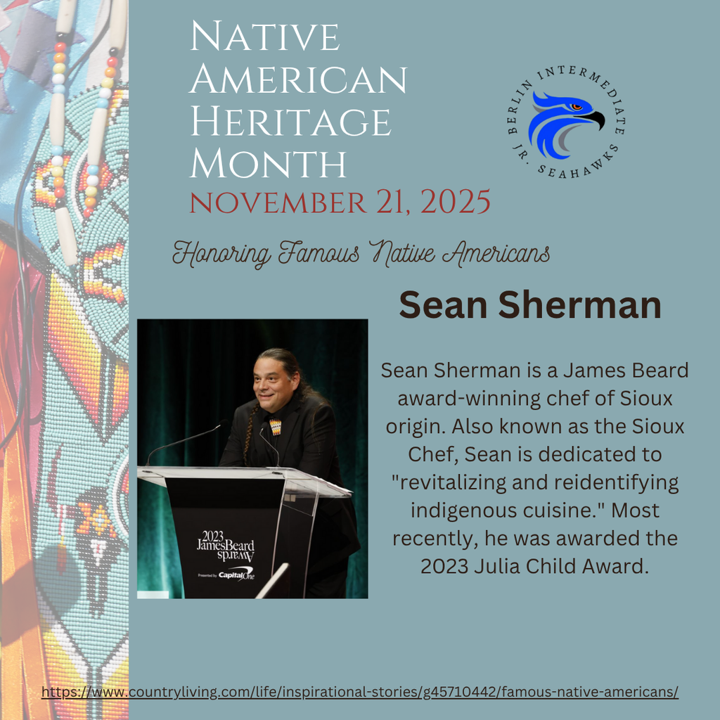 Berlin Intermediate would like to recognize November as Native American Heritage Month. Get to know Sean Sherman. #3RsBIS