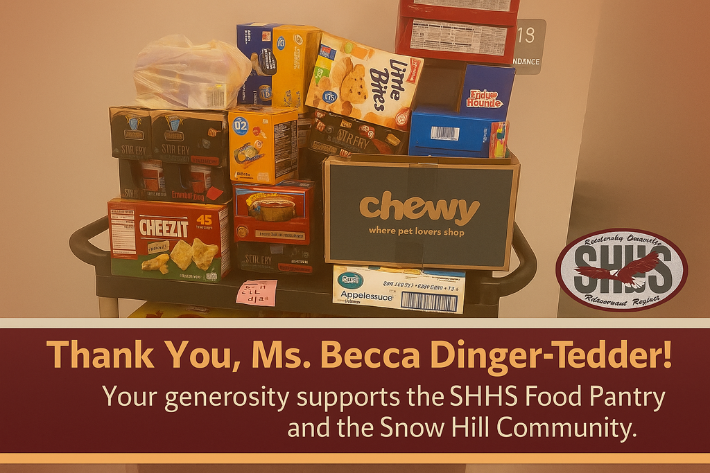 Message of thanks and a picture of a donation to the Food Bank