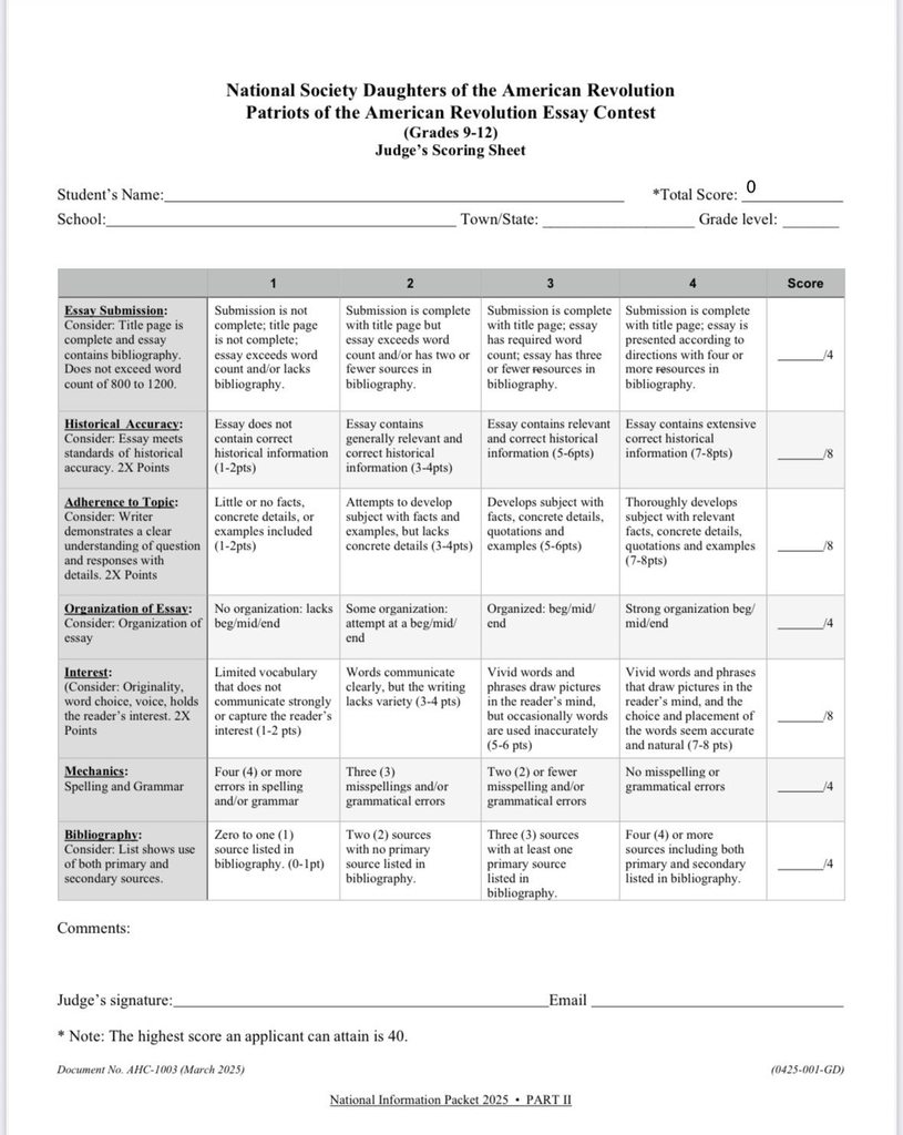 Daughters of the American Revolution essay contest