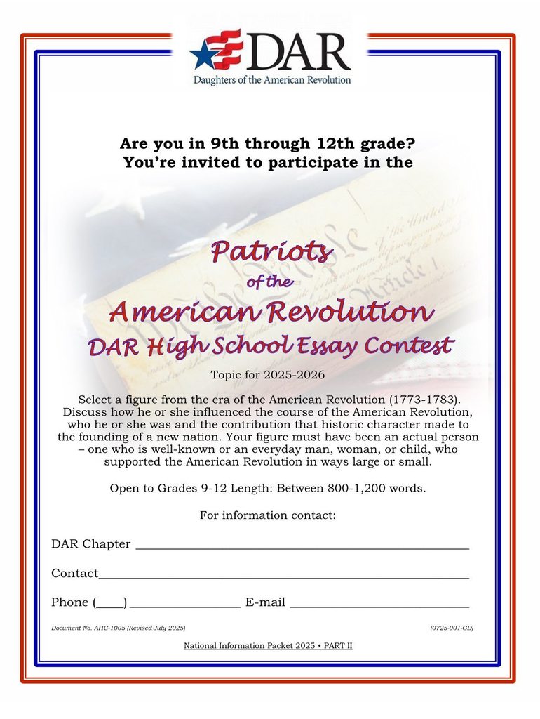 Daughters of the American Revolution essay contest