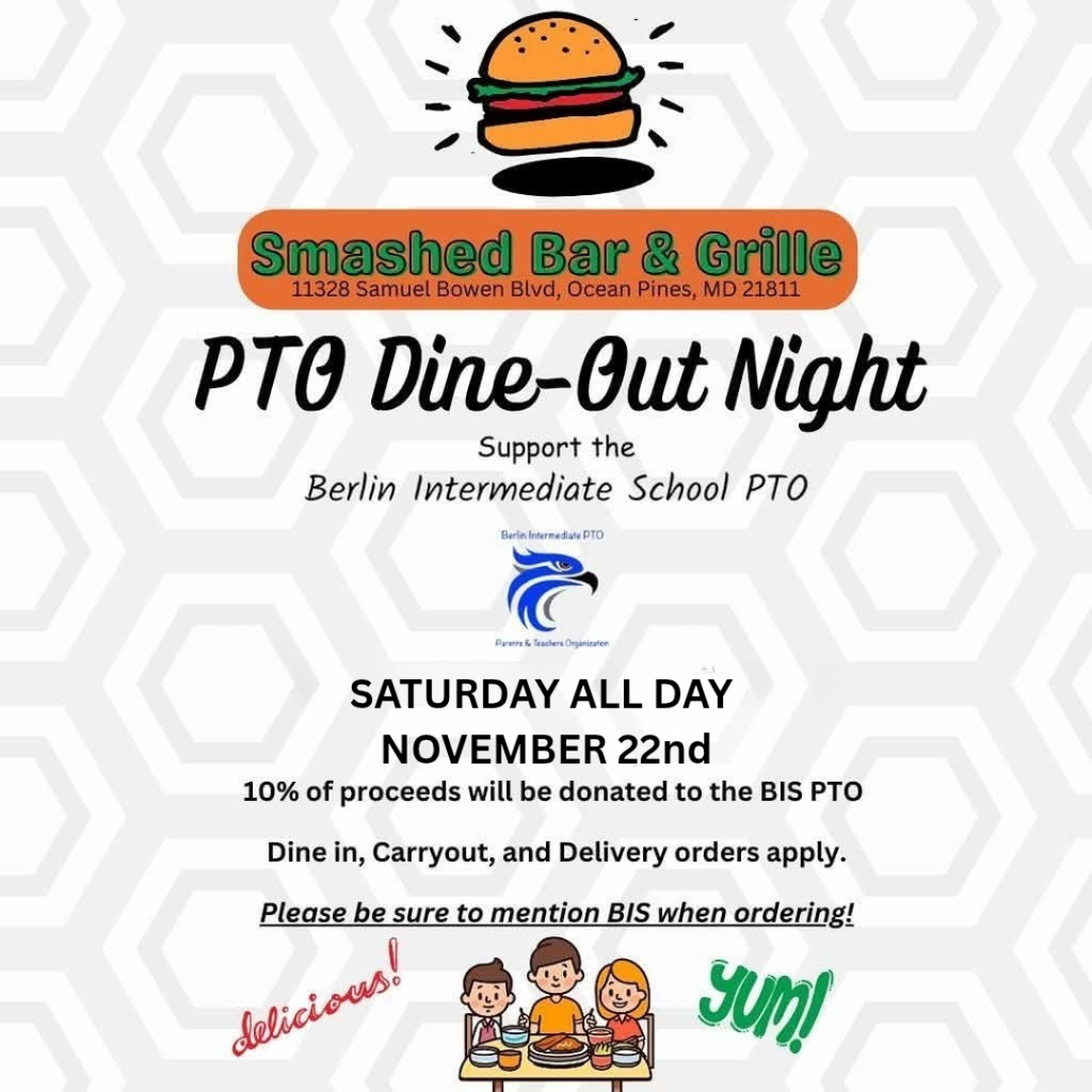 Smashed Bar & Grille PTO Dine-Out Night tomorrow November 22nd.