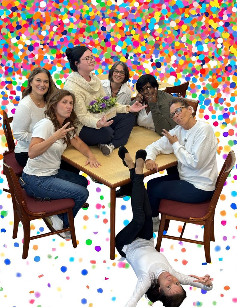 Assistant Appreciation- Assistants all gathered around with confetti in the background