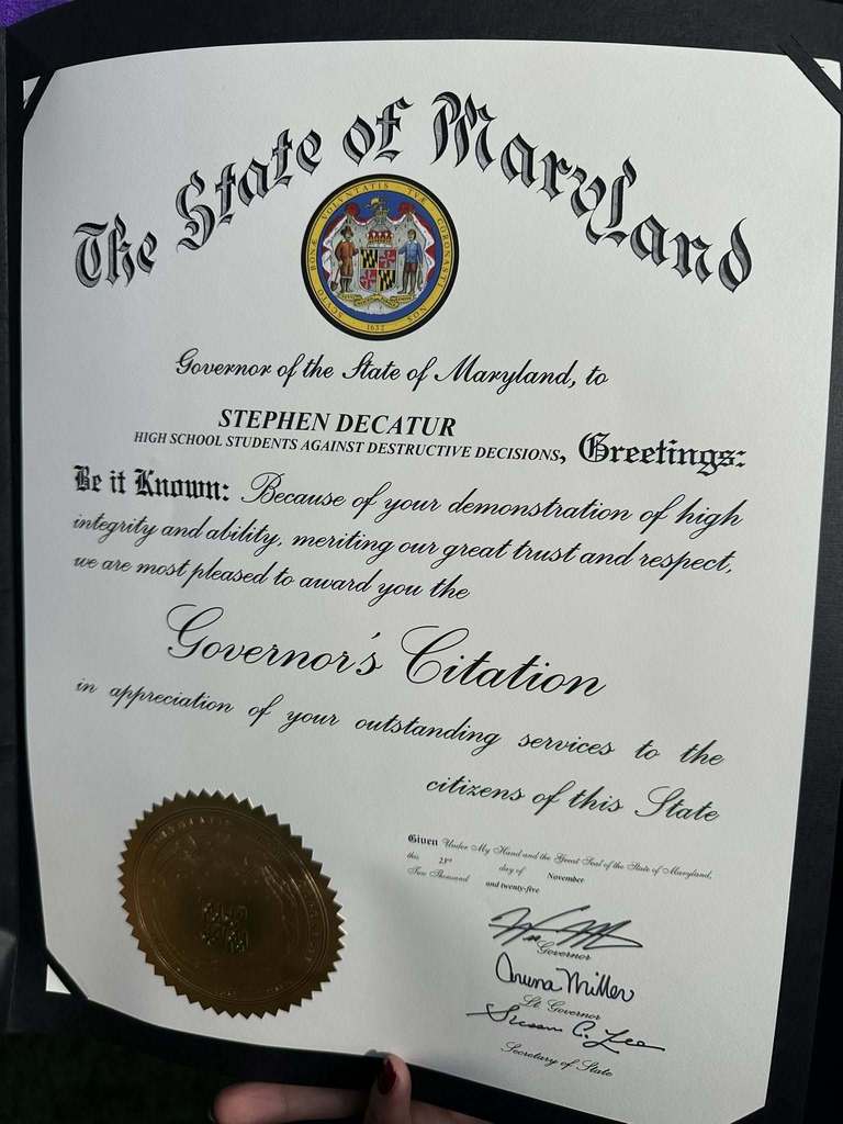 SADD recognition at Raven's game 2025