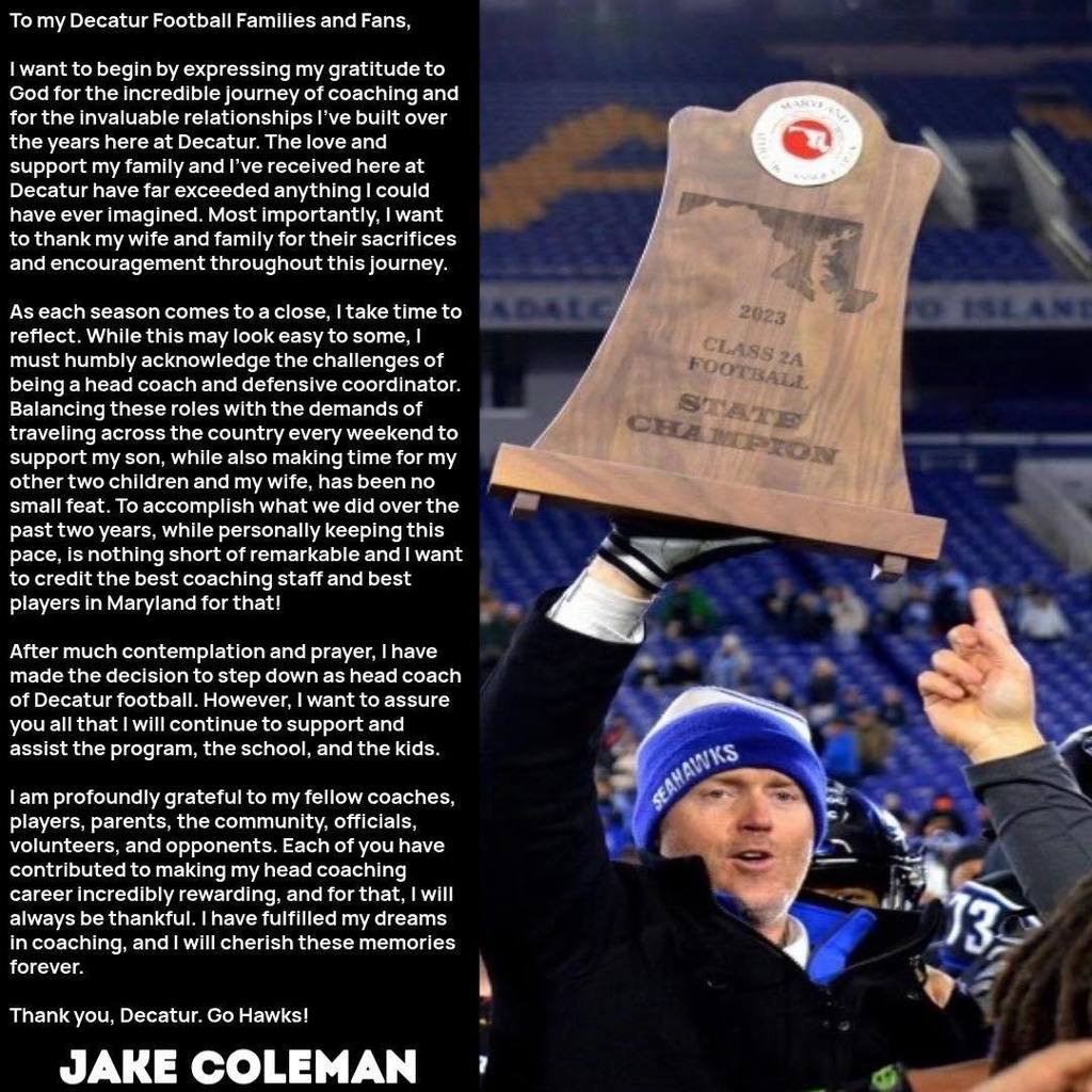 Jake Coleman resigns from head coach of football