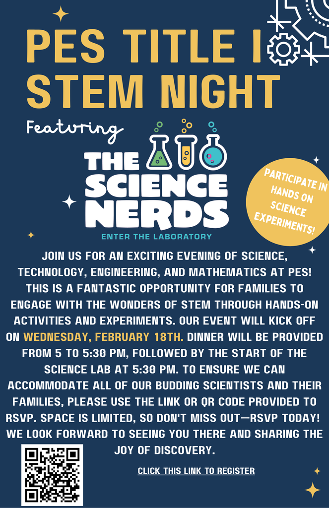 PES Title I  STEM night on February 18th at 5:30 PM