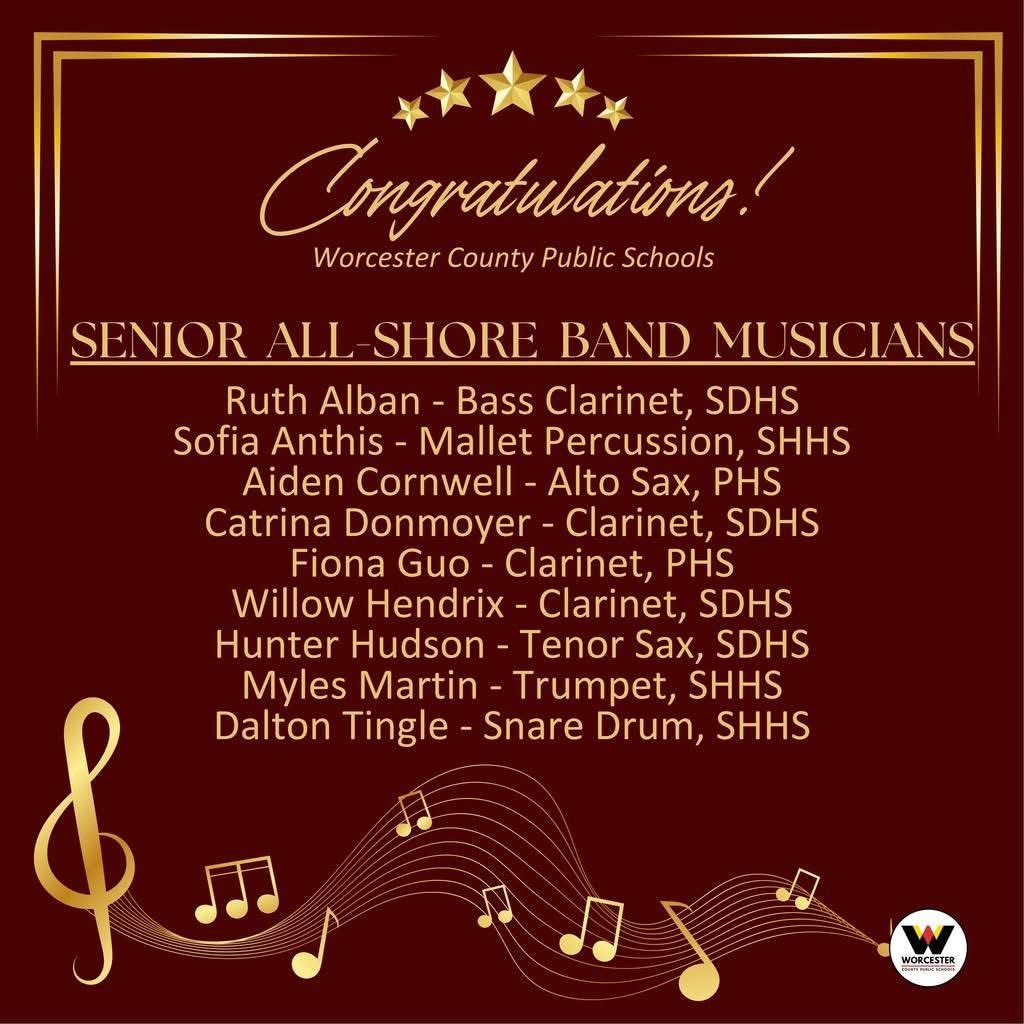 Senior All Shore Choral & Band members 2026