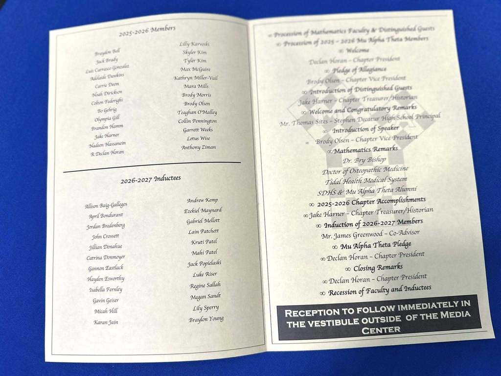 Mu Alpha Theta Math Honor Society induction ceremony