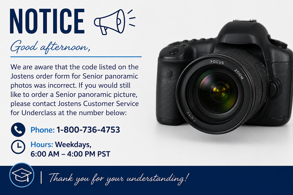 Panoramic Mistake outline and how to contact Jostens to order an new photo