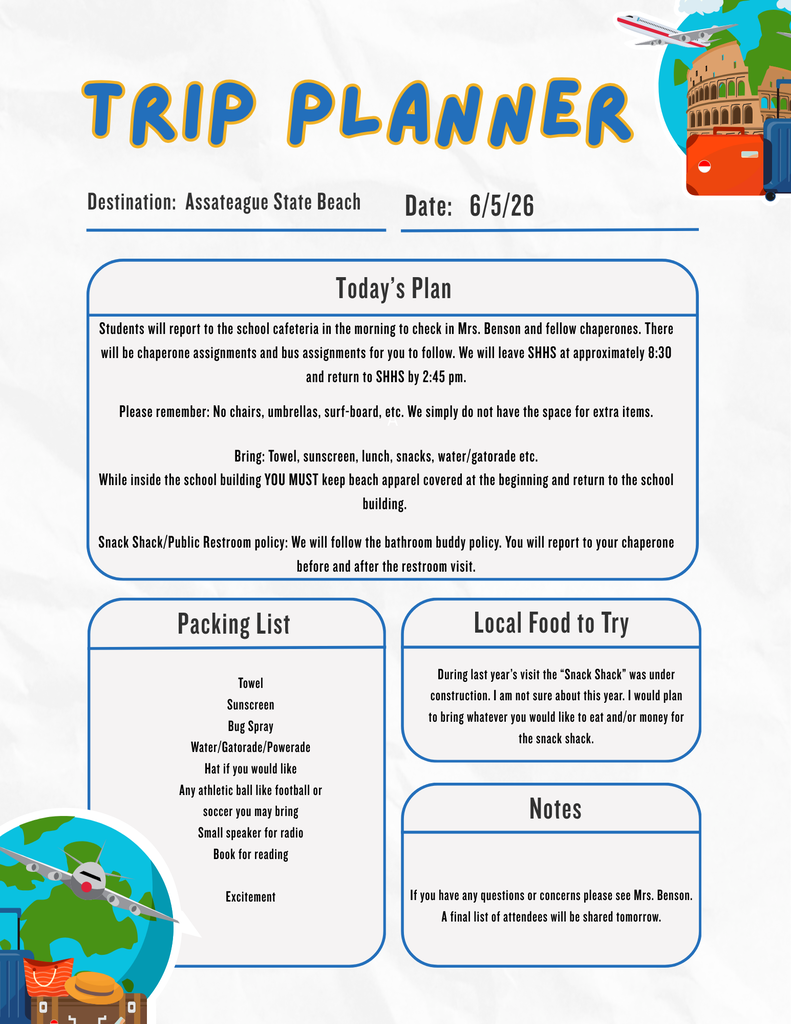 Beach Trip Packing List, Food, Notes, and Rules.