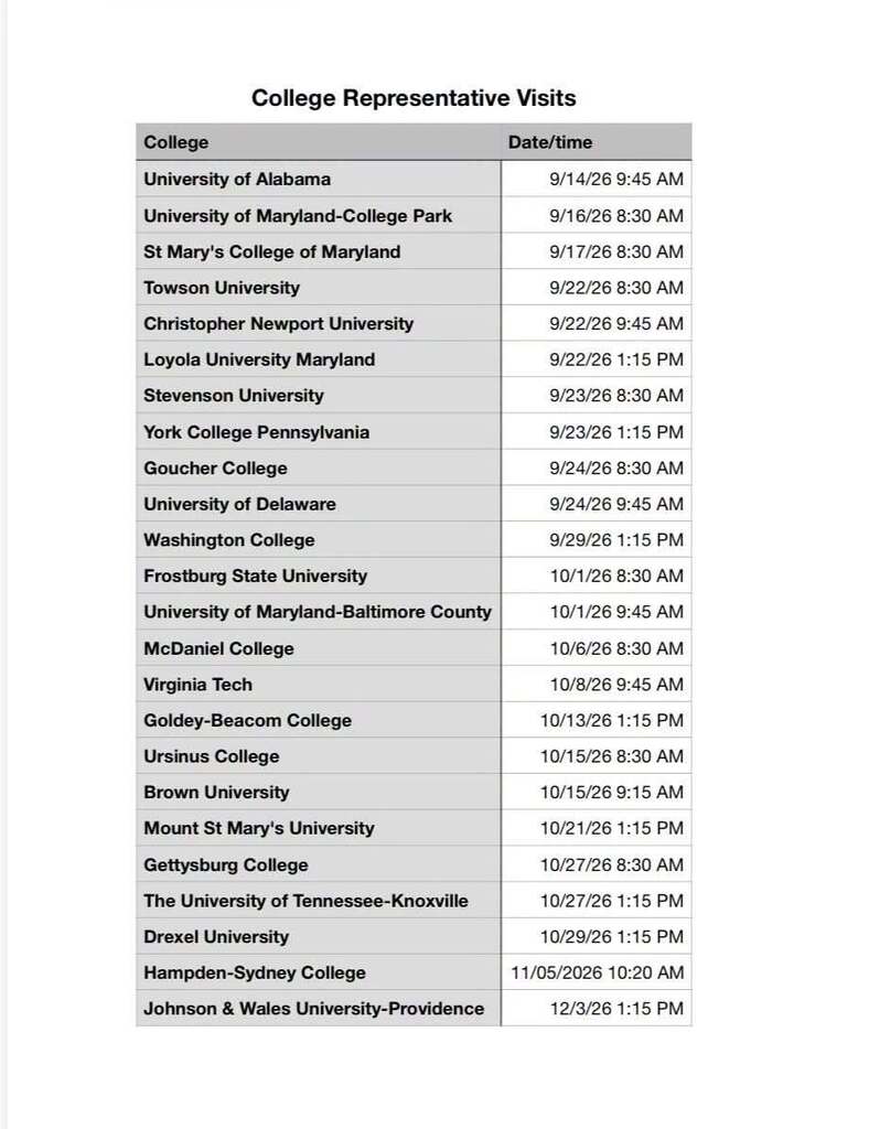 upcoming college visits at SDHS