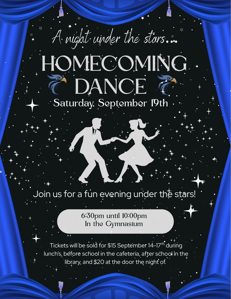 A Homecoming Dance Poster with a dancing woman and man. Dance is September 19 from 6:30-10PM.