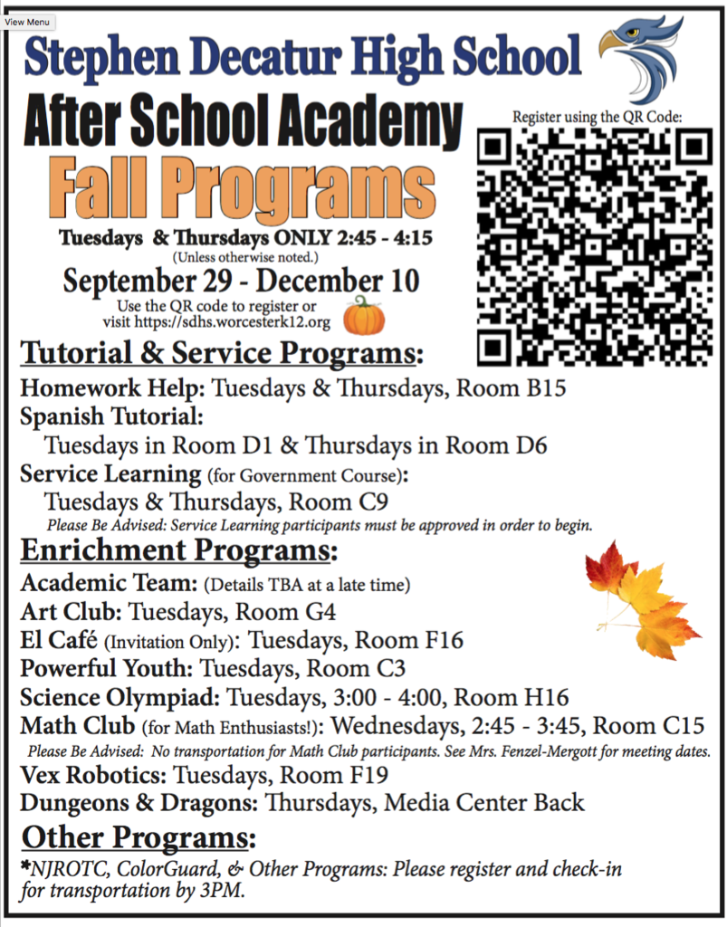 Fall After School Academy programs 2026