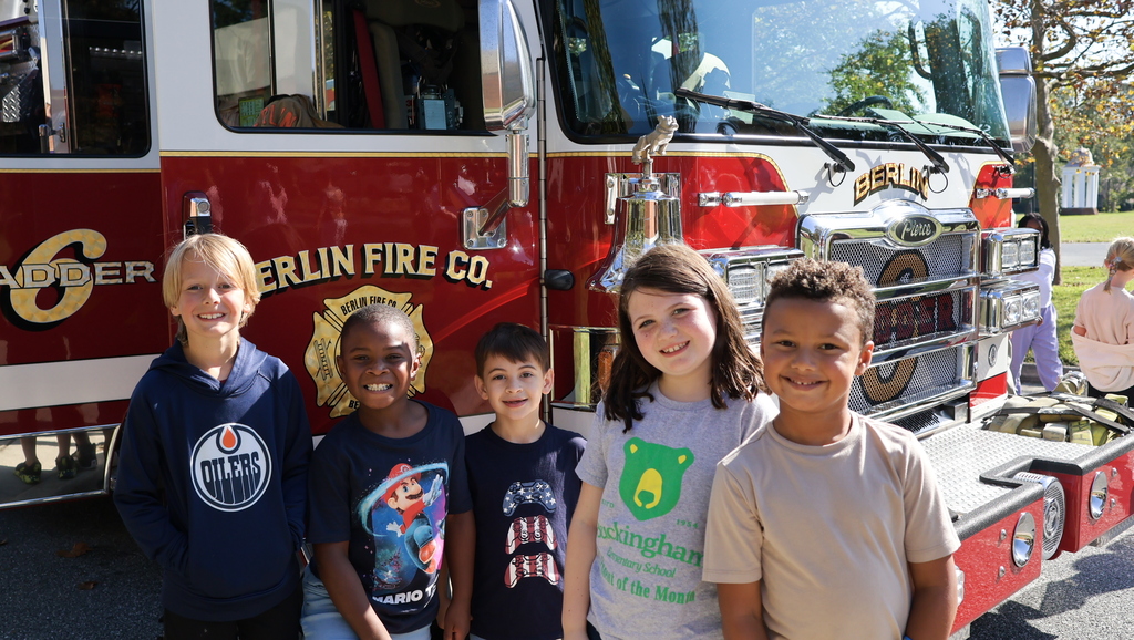 students with fire truck