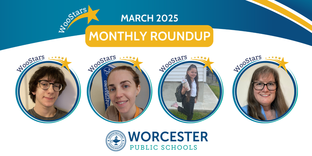 A WooStars round up graphic for March featuring headshots of Levi Kasten, Jessica Spencer, Arianna Santiago and Brenda Dubrey.