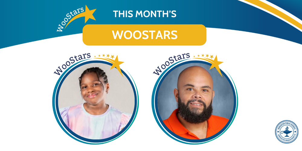 A WooStars round up graphic of fifth grade student Chloe Eyaguobor and spanish teacher David Romero.