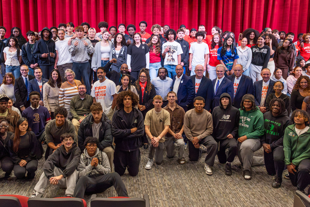 Students, elected officials and WPS administration at the Stand Against Racism launch.