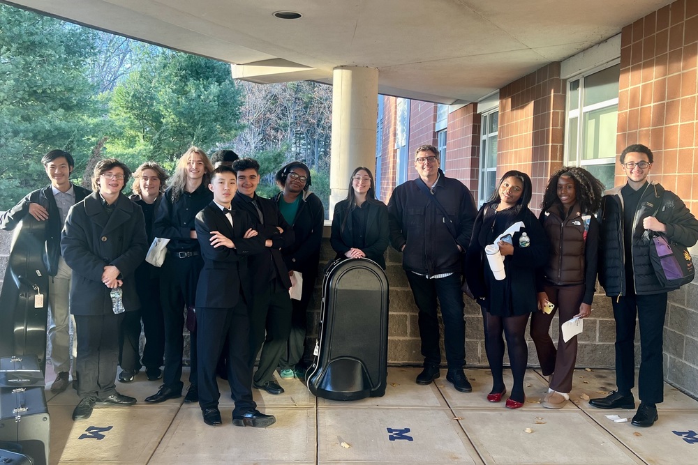 South High Community School students with their instruments at the 2025 CDMMEA Senior Festival auditions