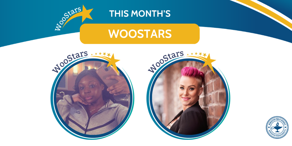 A WooStars round up graphic featuring Angel Amankwah and Jocelyn Coughlin.
