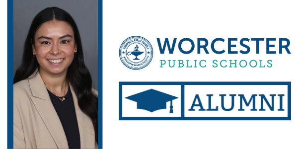 A headshot of Krysta Cabral alongside the WPS logo, and text reading "Alumni" with a graduation cap.