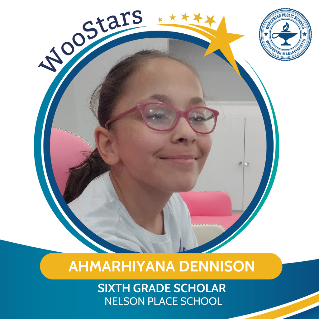 WooStars Graphic of Ahmarhiyana Dennison, Sixth Grade Scholar at Nelson Place School.