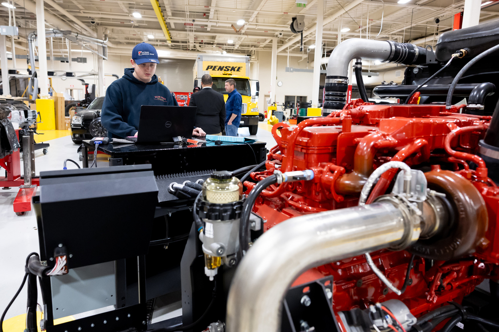 A student works on a diesel engine during a WPS Night Life adult education diesel technology class.