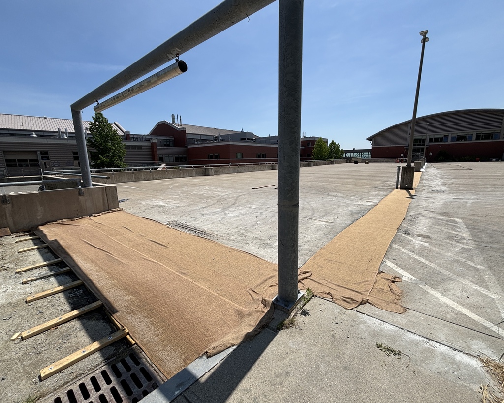 An empty parking lot at Worcester Tech.