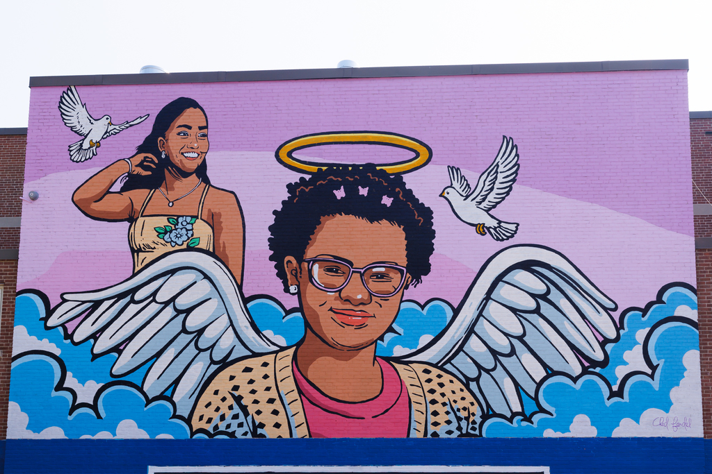 An up-close look at the mural for Zella & Chasity Nunez.