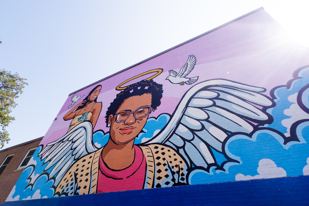 An up-close look at the mural for Zella & Chasity Nunez.