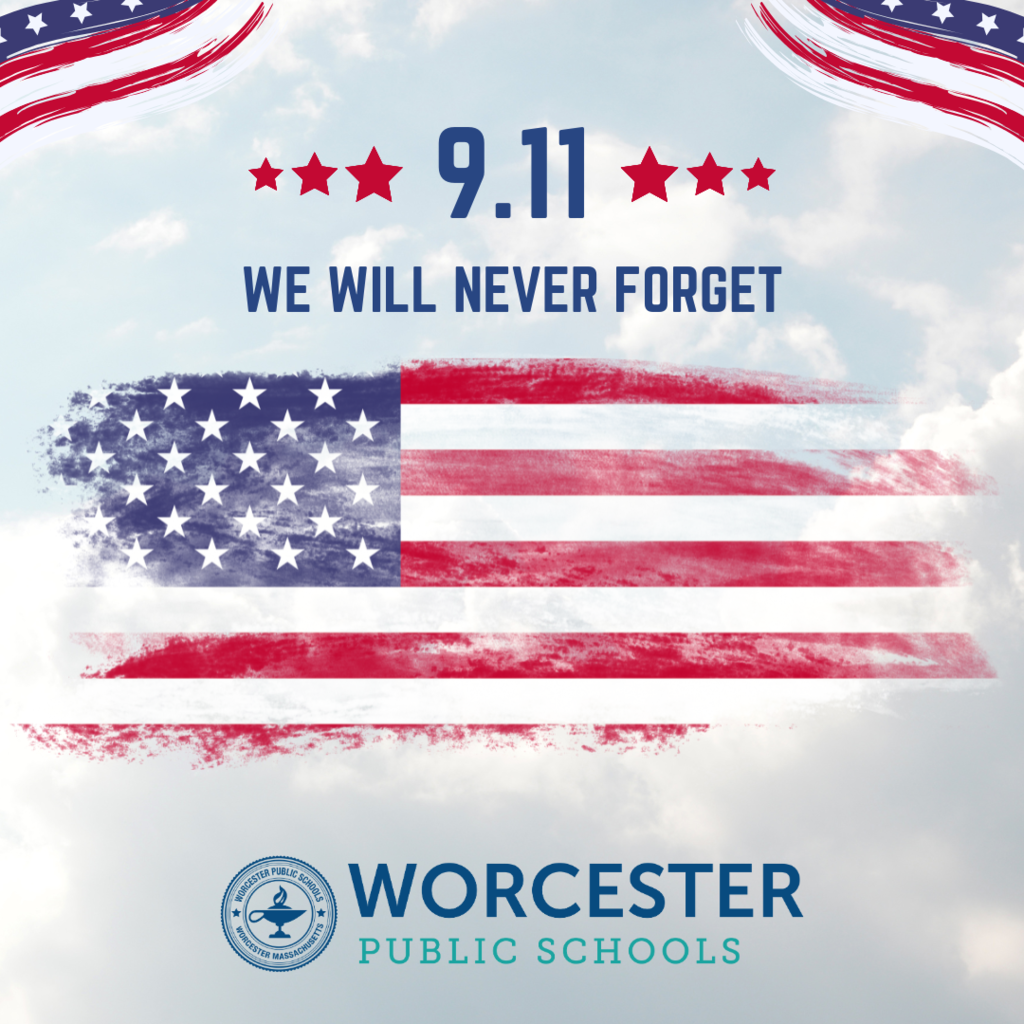 Image honoring 9/11 with an American flag and the words 'We Will Never Forget'.
