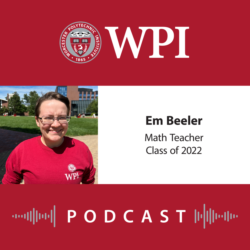 Graphic of Em Beeler with the WPI logo.